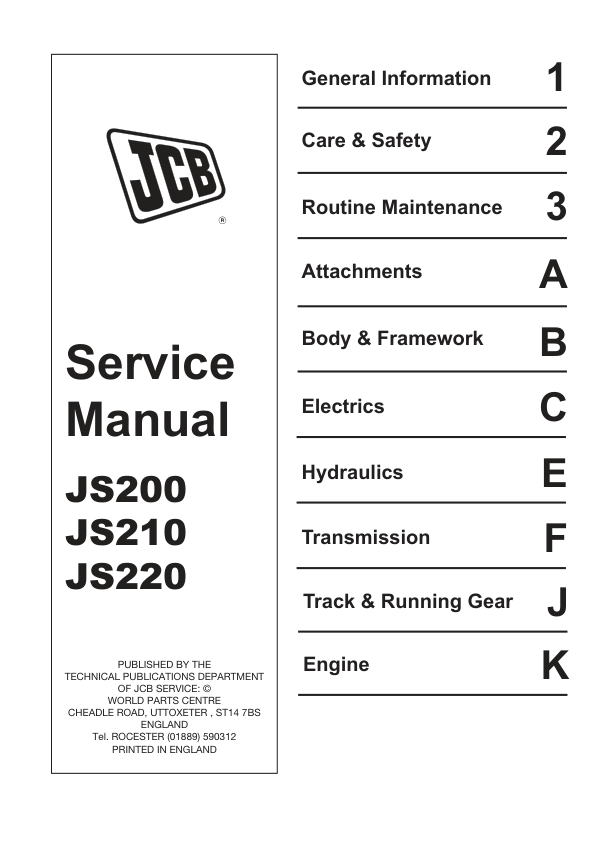 JCB JS200 JS210 JS220 Excavator Service Manual 9803/6610-1 - Image 2