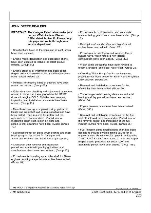 John Deere Series 300 3179 4239 6359 4276 and 6414 Diesel Engine Service Manual CTM4 28OCT95 - Image 6