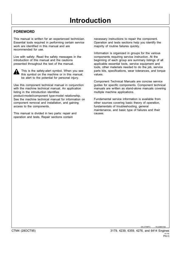 John Deere Series 300 3179 4239 6359 4276 and 6414 Diesel Engine Service Manual CTM4 28OCT95 - Image 5