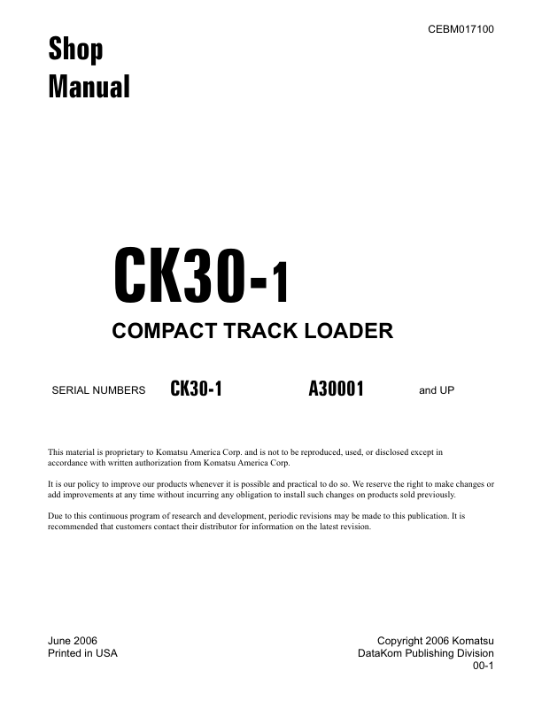 Komatsu CK30-1 Compact Track Loader Workshop Manual SN A30001 and UP - Image 2