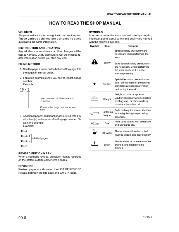Komatsu CK30-1 Compact Track Loader Workshop Manual SN A30001 and UP - Image 8