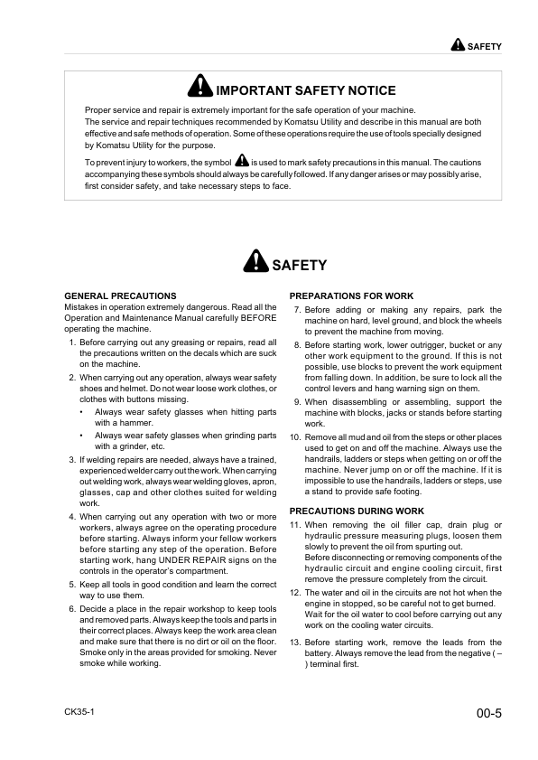 Komatsu CK35-1 Skid Steer Workshop Manual SN F00003 and UP - Image 5