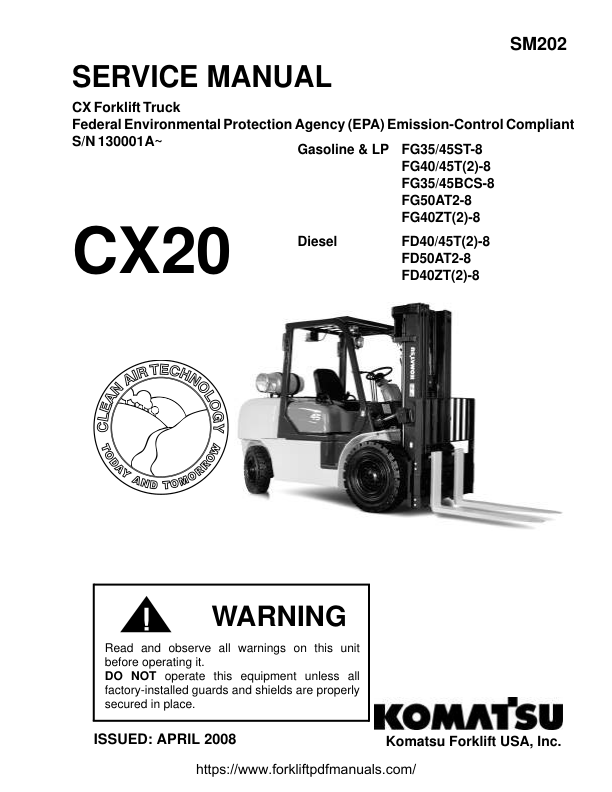 Komatsu CX20 Forklift Truck Service Manual SN 130001A and UP - Image 2
