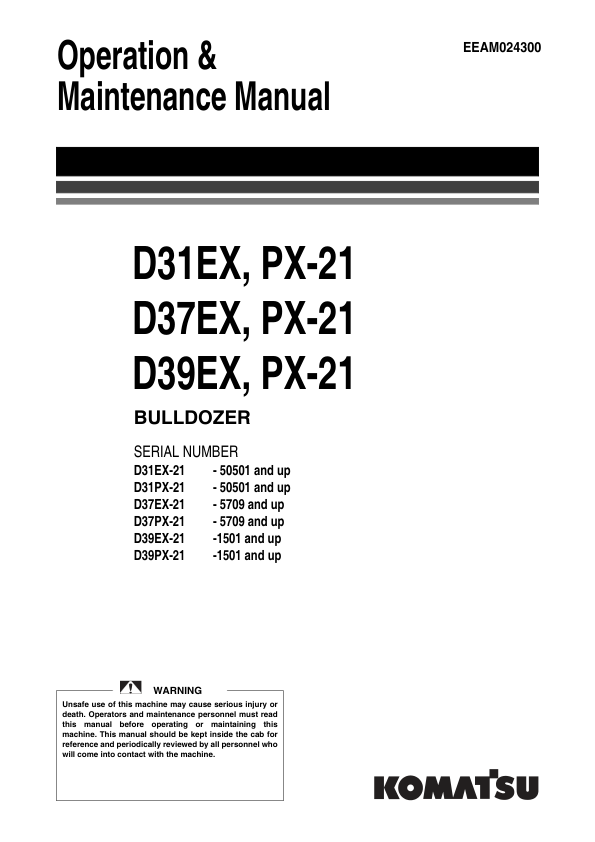 Komatsu D31EX D37EX D39EX PX-21 Dozer Operation and Maintenance Manual - Image 2