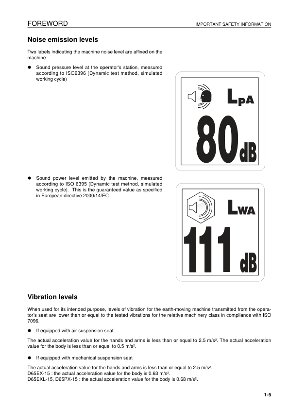 Komatsu D65EX-15E0 D65PX-15E0 Dozer Operations nad Maintenance Manual SN 69001 and UP - Image 6