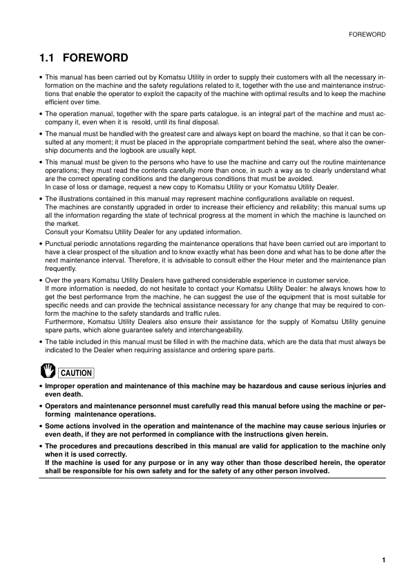 Komatsu PC110R-1 Excavator Operation and Maintenance Manual SN 2265010001 and UP - Image 4