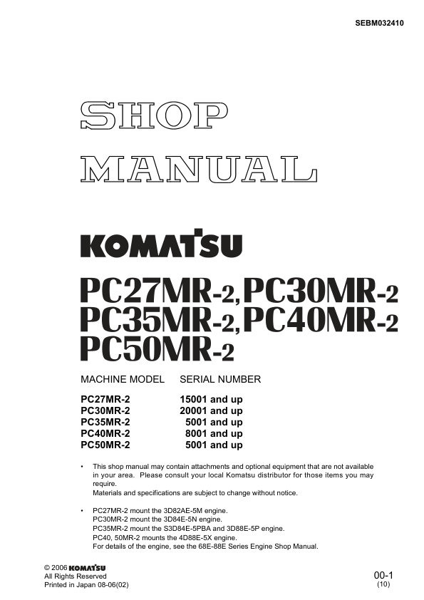 Komatsu PC27MR-2 PC30MR-2 PC35MR-2 PC40MR-2 PC50MR-2 Excavator Workshop Manual - Image 2