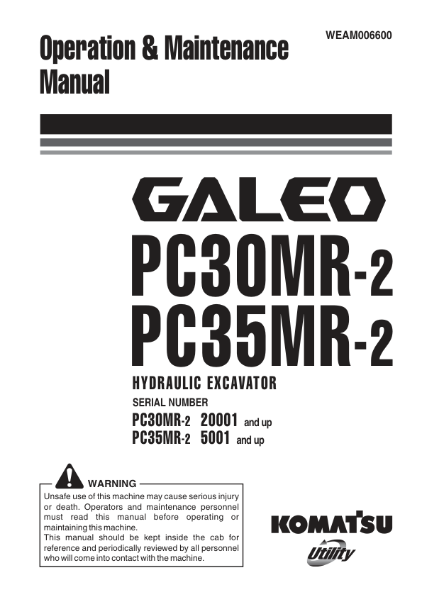 Komatsu PC30MR-2 PC35MR-2 Galeo Excavator Operation and Maintenance Manual SN 20001 5001 and UP - Image 2