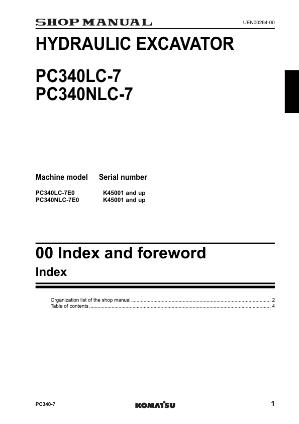 Komatsu PC340LC-7 PC340NLC-7 Excavator Workshop Manual SN K45001 and UP - Image 4