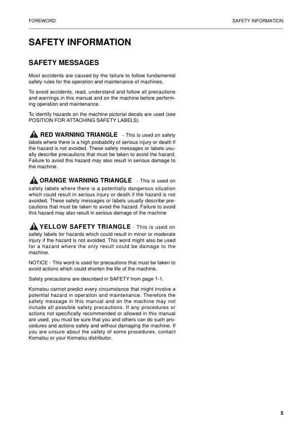 Komatsu PW130ES-6K Excavator Operation and Maintenance Manual SN K35001 and UP - Image 5