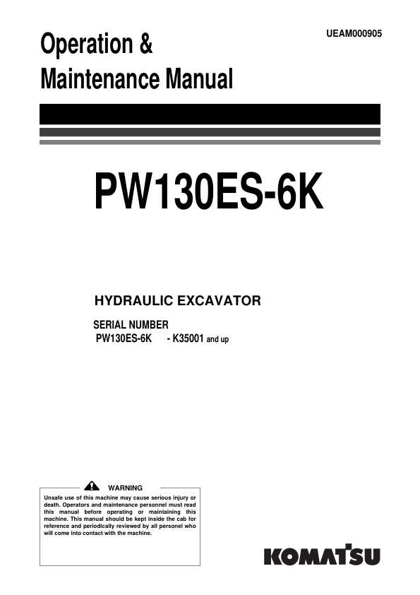 Komatsu PW130ES-6K Excavator Operation and Maintenance Manual SN K35001 and UP - Image 2