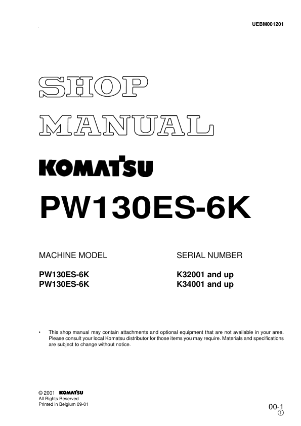 Komatsu PW130ES-6K Excavator Workshop Manual SN K32001 K34001 and UP - Image 2