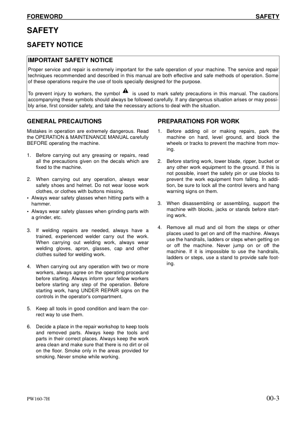 Komatsu PW160-7H Wheel Loader Workshop Manual SN H50051 and UP - Image 4