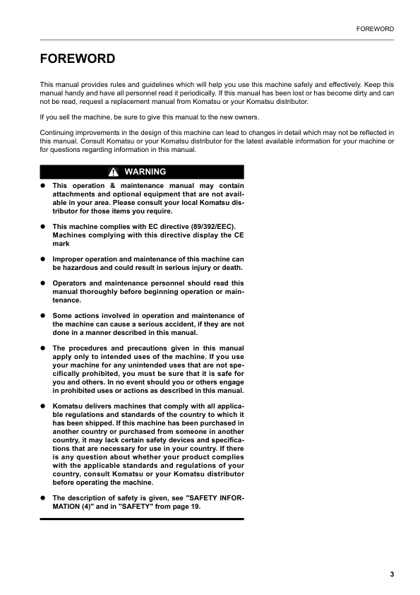 Komatsu PW200-7K PW220-7K Wheeled Excavator Operation and Maintenance Manual SN K40146 and UP - Image 3