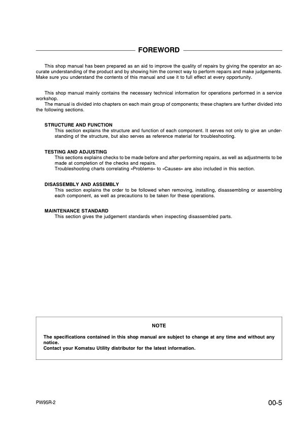 Komatsu PW95R-2 Excavator Workshop Manual SN 21D020001 and UP - Image 8