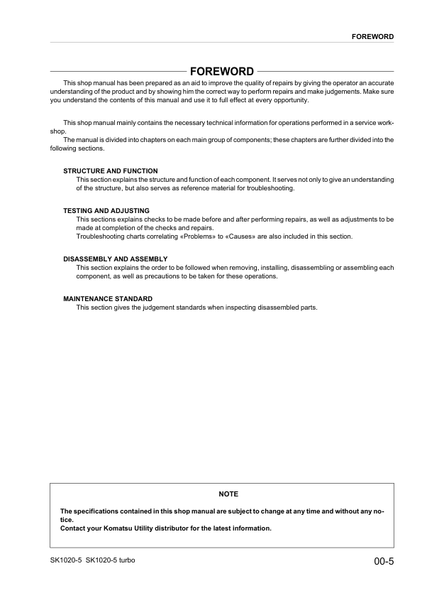 Komatsu SK1020-5 SK1020-5 Turbo Skid Steer Workshop Manual WEBD005300 - Image 7