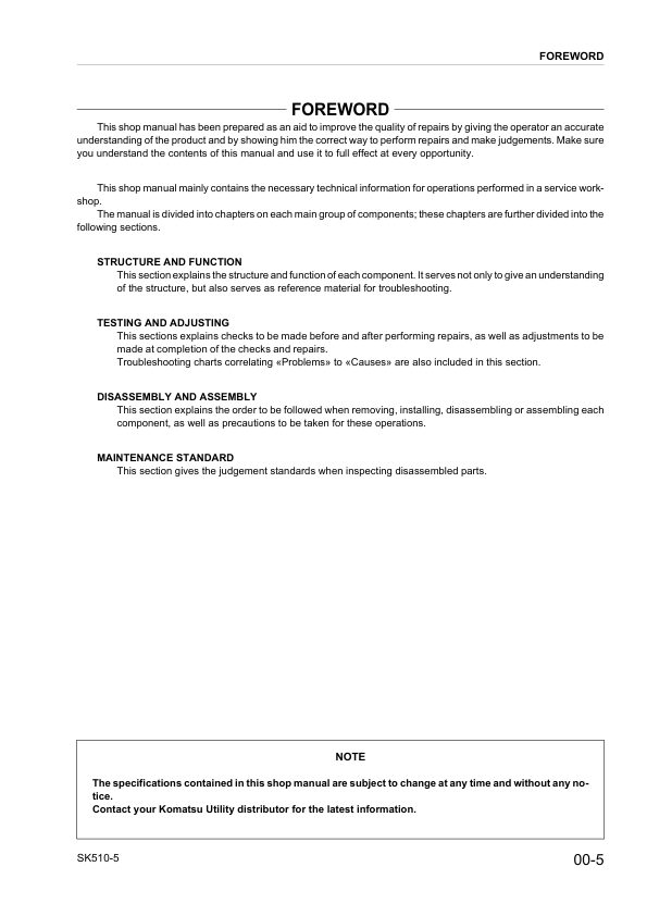 Komatsu SK510-5 Skid Steer Workshop Manual SN 37DF00001 and UP - Image 7