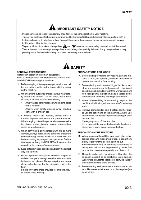 Komatsu SK714-5 SK815-5 SK815-5 Turbo Skid Steer Workshop Manual WEBM005501 - Image 5