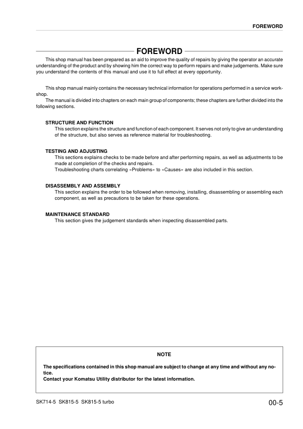 Komatsu SK815-5 SK815-5 Turbo Skid Steer Workshop Manual WEBM005600 - Image 7