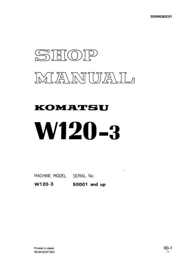 Komatsu W120-3 Wheel Loader Workshop Manual SN 50001 and UP - Image 2