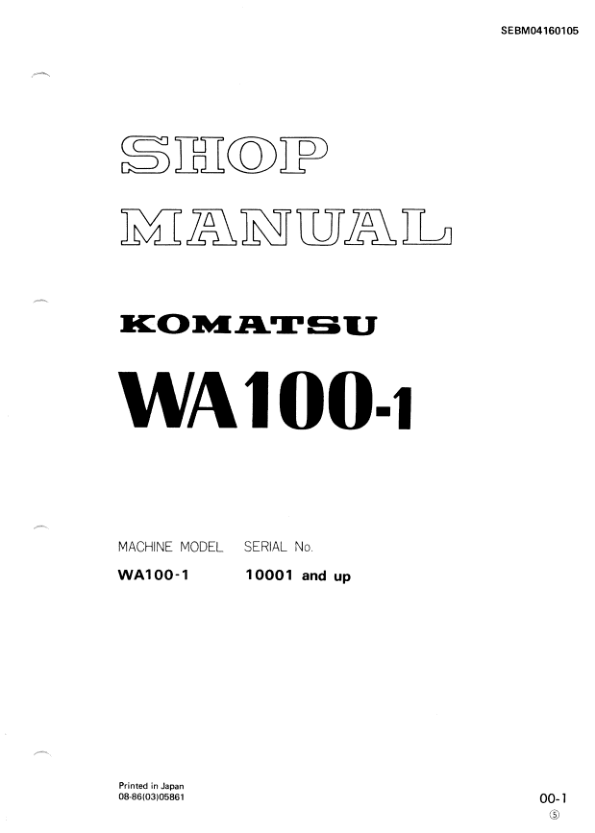 Komatsu WA100-1 Wheel Loader Workshop Manual SN 10001 and UP - Image 2
