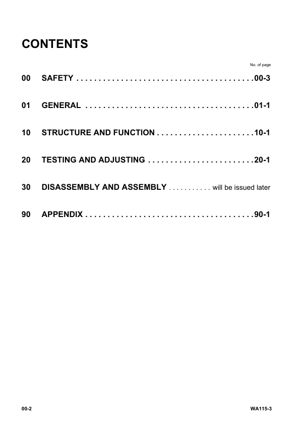 Komatsu WA115-3 Wheel Loader Workshop Manual SN WA115H30051 and UP - Image 4