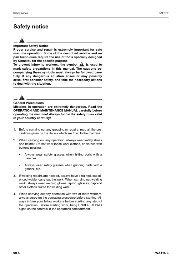 Komatsu WA115-3 Wheel Loader Workshop Manual SN WA115H30051 and UP - Image 16