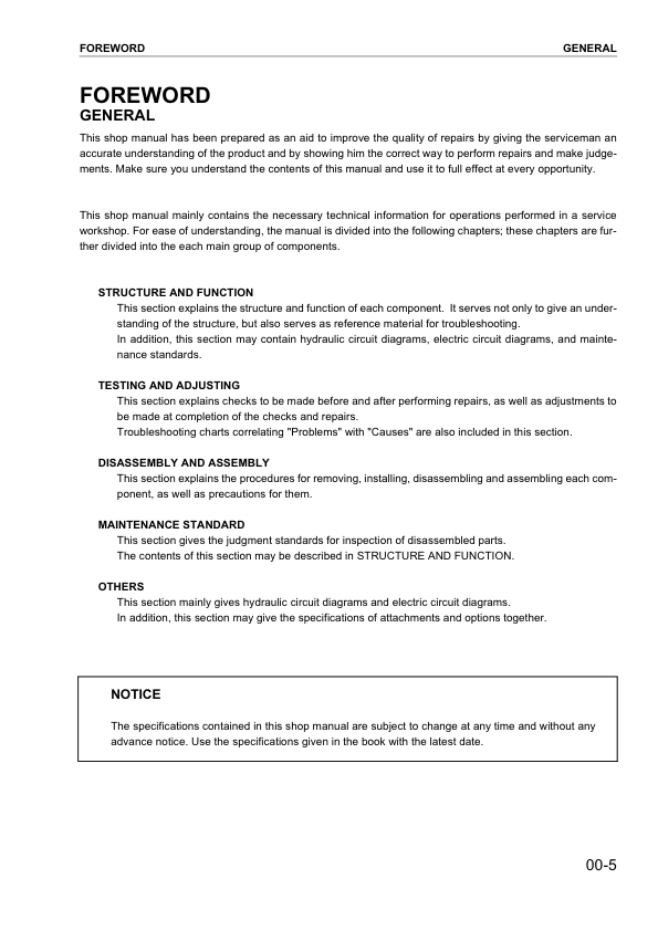 Komatsu WA180-1 Wheel Loader Workshop Manual SN 10001 and UP SEBM034906 - Image 9