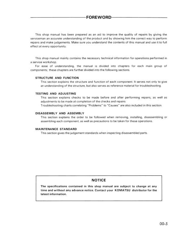 Komatsu WA180-1 Wheel Loader Workshop Manual SN 10001 and UP SEBMU4170105 - Image 10