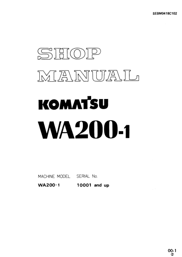 Komatsu WA200-1 Wheel Loader Workshop Manual SN 10001 and UP - Image 2