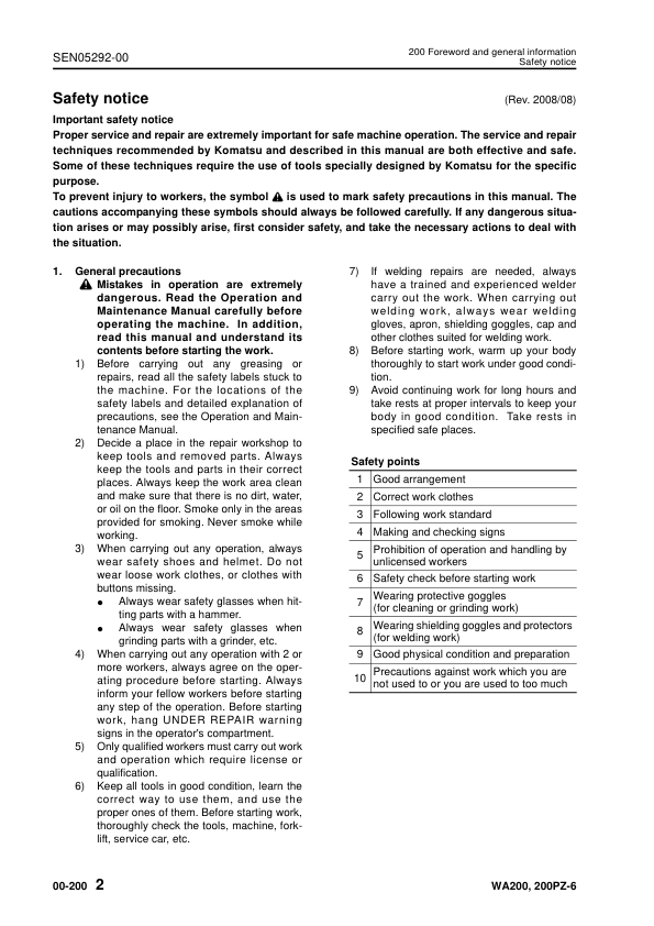 Komatsu WA200-6 WA200PZ-6 Wheel Loader Workshop Manual SN 70001 and UP SEN05282-03 - Image 13