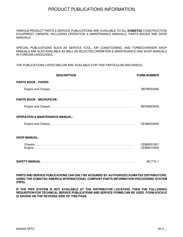 Komatsu WA250-3 Parallel Tool Carrier Wheel Loader Workshop Manual SN A75001 and UP - Image 8