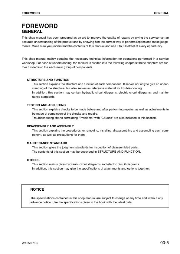 Komatsu WA250PZ-5 Wheel Loader Workshop Manual SN H50051 and UP - Image 9