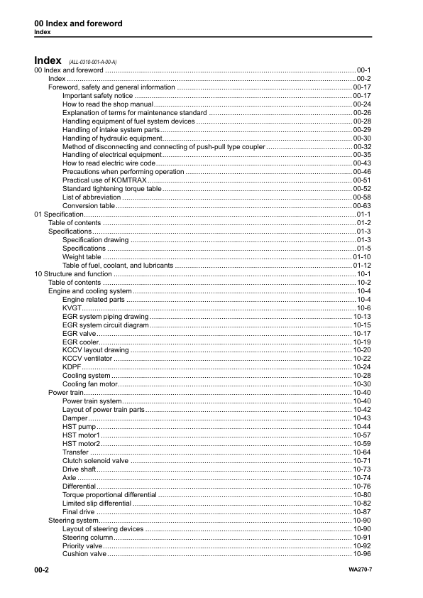Komatsu WA270-7 Wheel Loader Workshop Manual SN 80001 and UP - Image 5