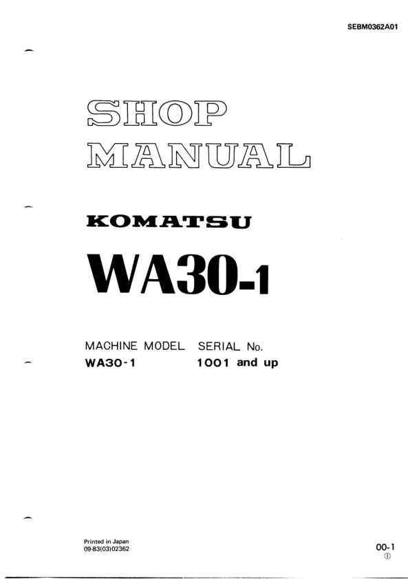 Komatsu WA30-1 Wheel Loader Workshop Manual SN 1001 and UP - Image 2