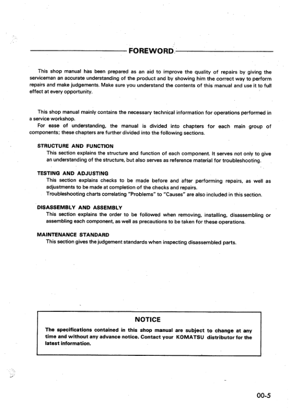 Komatsu WA300-1 WA320-1 Wheel Loader Workshop Manual SN 10001 and UP - Image 11