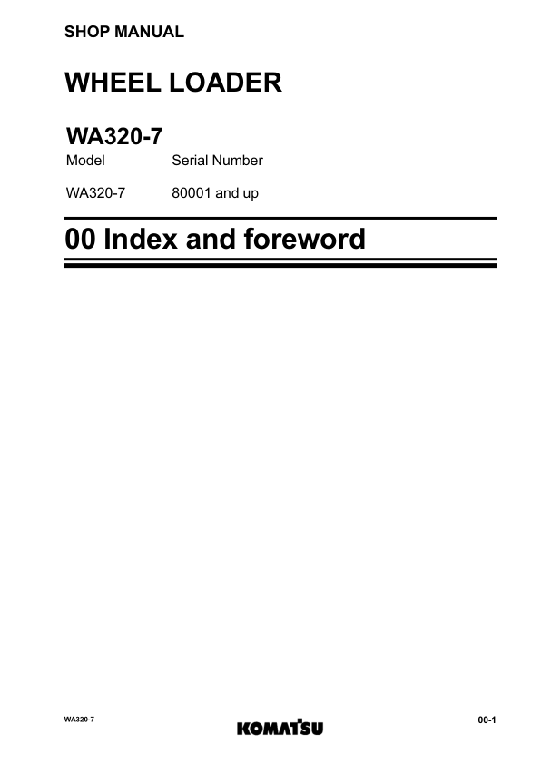 Komatsu WA320-7 Wheel Loader Workshop Manual SN 80001 and UP - Image 4