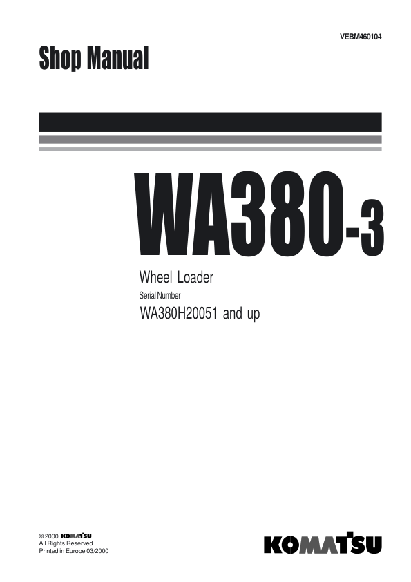Komatsu WA380-3 Wheel Loader Workshop Manual SN H20051 and UP - Image 2
