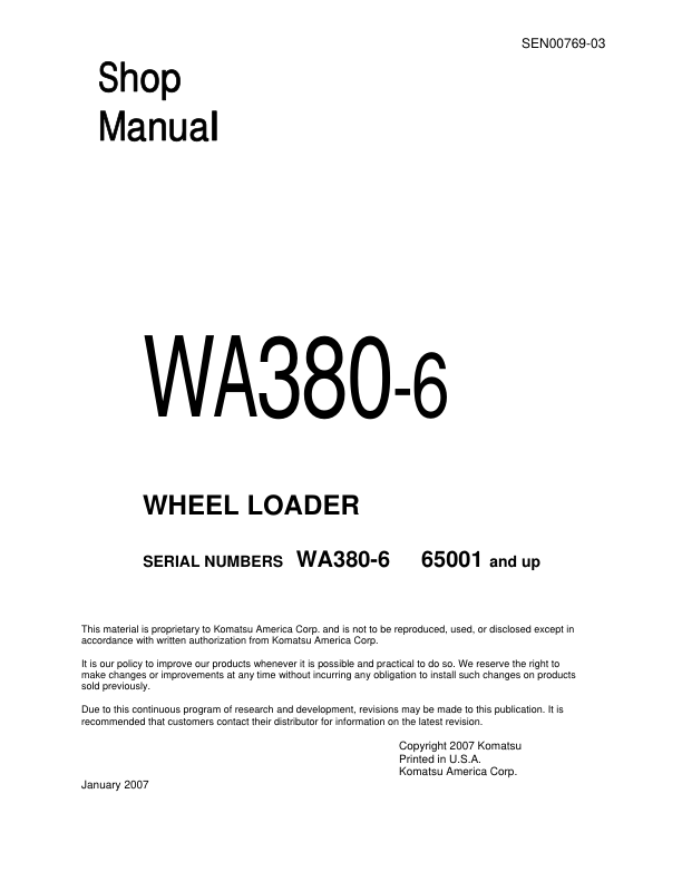 Komatsu WA380-6 Wheel Loader Workshop Manual SN 65001 and UP SEN00769-03 - Image 2