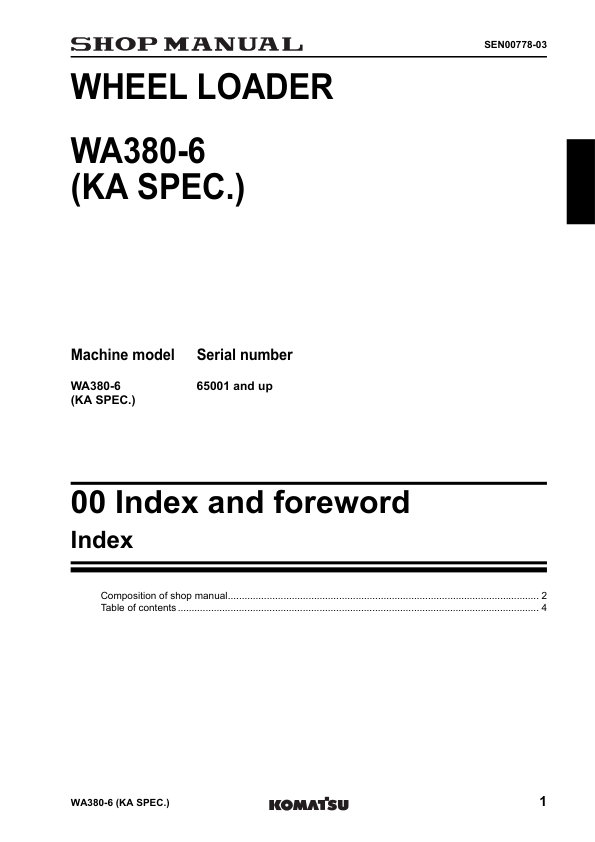Komatsu WA380-6 Wheel Loader Workshop Manual SN 65001 and UP SEN00769-03 - Image 4