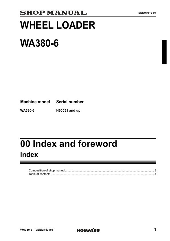 Komatsu WA380-6 Wheel Loader Workshop Manual SN H60051 and UP - Image 4