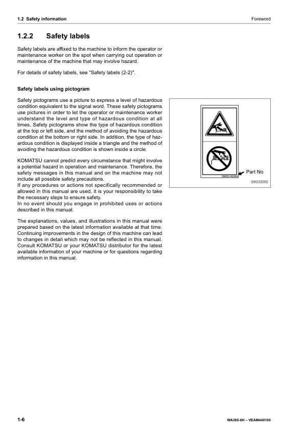 Komatsu WA380-6H Wheel Loader Operation and Maintenance Manual SN H60051 and UP - Image 6