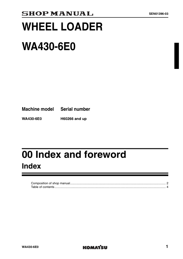 Komatsu WA430-6E0 Wheel Loader Workshop Manual SN H60266 and UP - Image 4