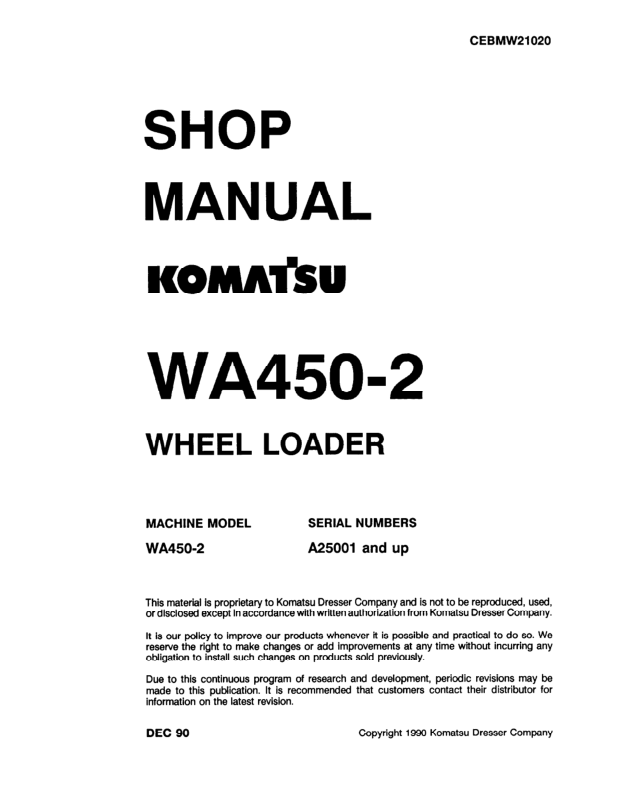 Komatsu WA450-2 Wheel Loader Workshop Manual SN A25001 and UP - Image 2