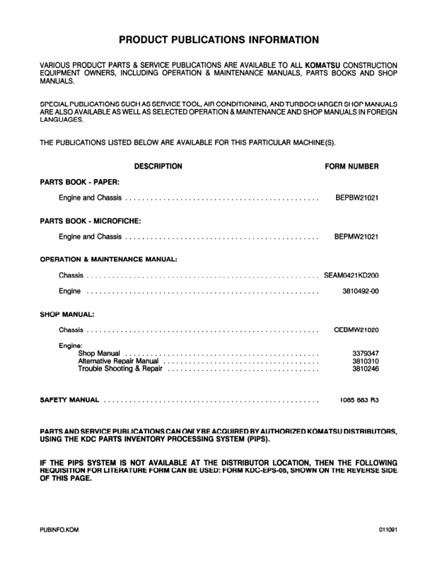 Komatsu WA450-2 Wheel Loader Workshop Manual SN A25001 and UP - Image 3