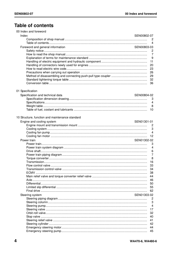 Komatsu WA470-6 WA480-6 Wheel Loader Workshop Manual SN 85001 and UP - Image 7