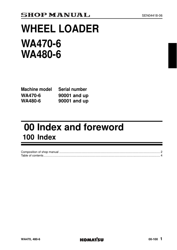Komatsu WA470-6 WA480-6 Wheel Loader Workshop Manual SN 90001 and UP - Image 4