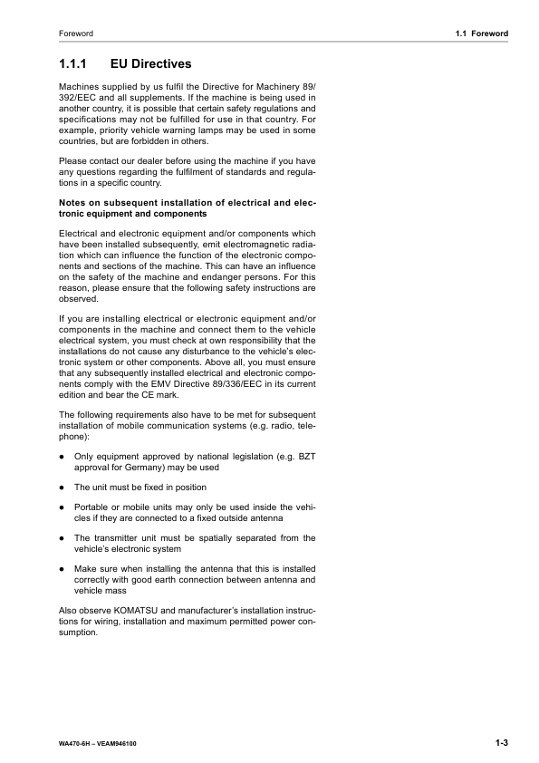 Komatsu WA470-6 Wheel Loader Operation and Maintenance Manual SN H50051 and UP - Image 4