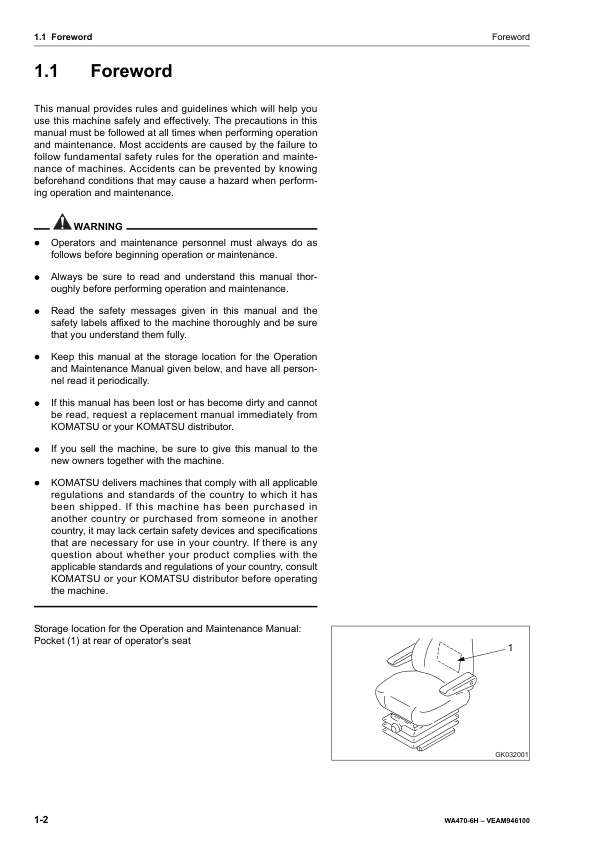 Komatsu WA470-6 Wheel Loader Operation and Maintenance Manual SN H50051 and UP - Image 3