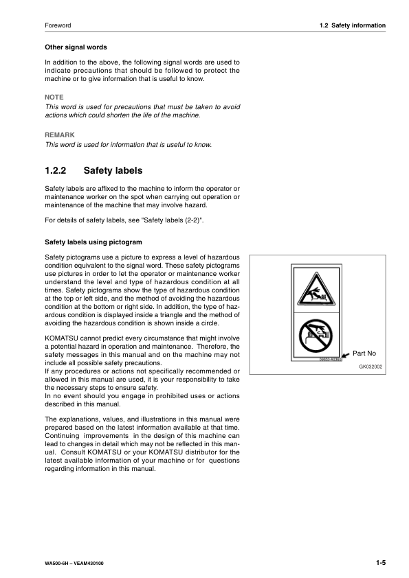 Komatsu WA500-6H Wheel Loader Operation and Maintenance Manual SN H60051 and UP - Image 7